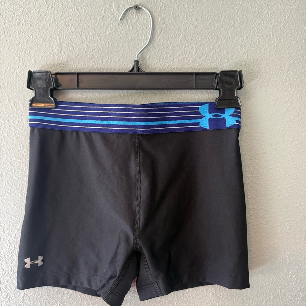 Under Armour Women's Black Shorts with Blue Waistband